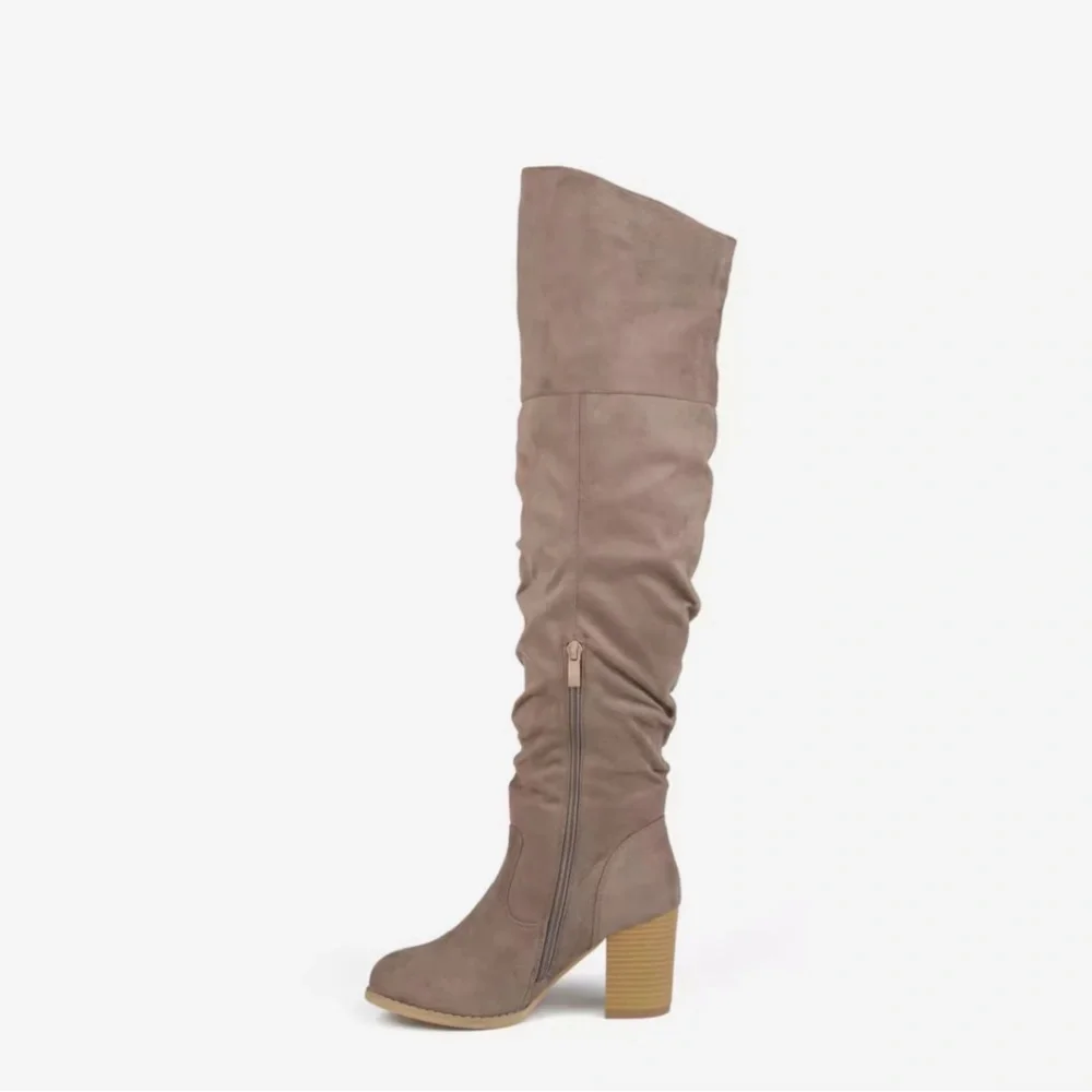 Journee Collection Taupe Slouch Over-the-Knee Block Heel Boots